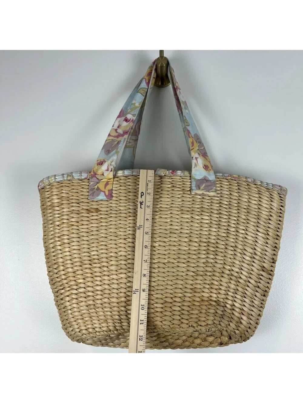 Laura Ashley Floral Lined Straw Tote Beach Bag Large Woven Shopper NWT